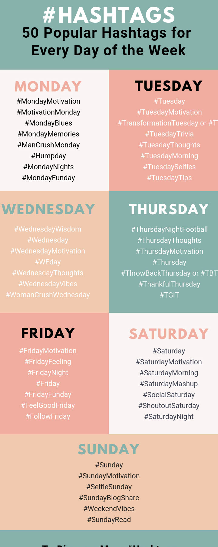 50 hashtags diarios de redes sociales para generar participación todos los días de la semana